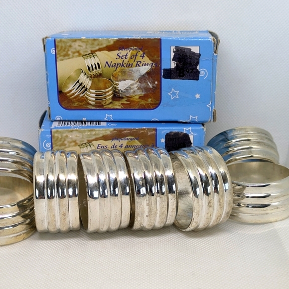 Set of 8 Elegance Silver Plate Napkin Rings Vintage Ribbed - Picture 7 of 7